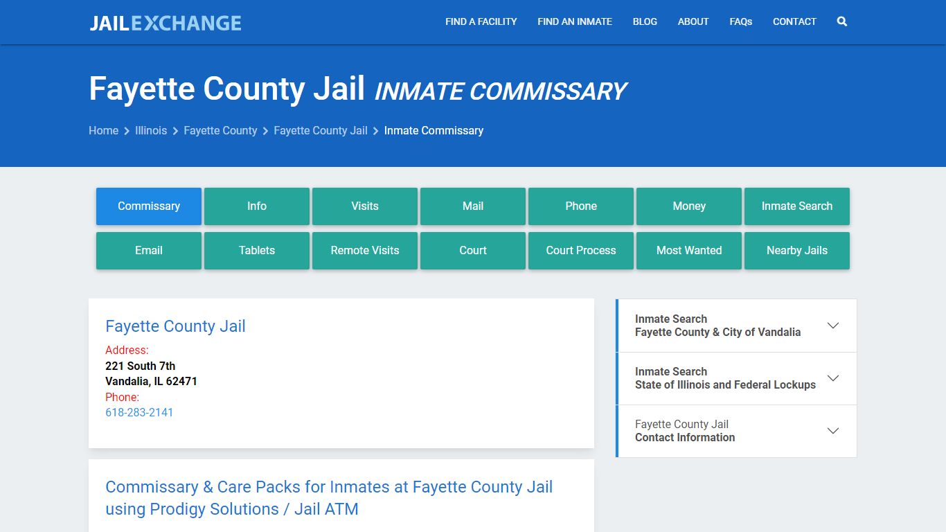Inmate Commissary, Care Packs - Fayette County Jail, IL