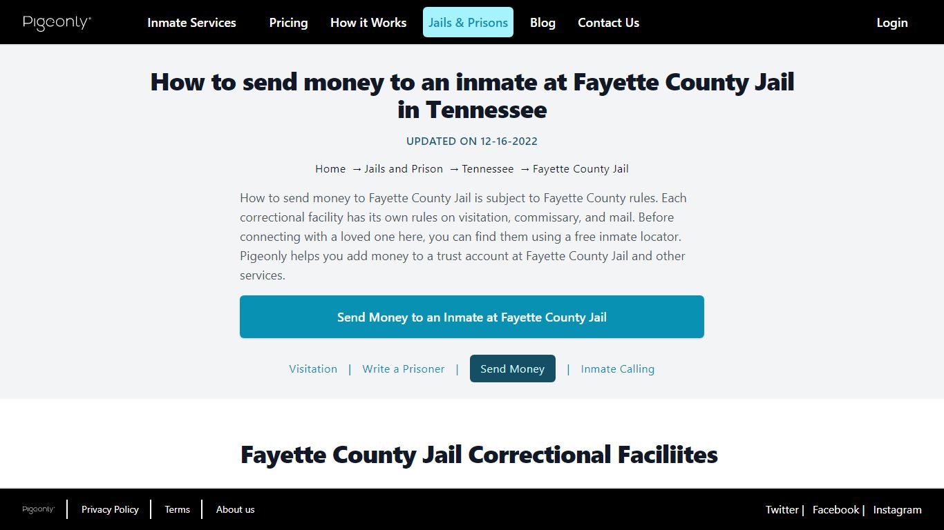Send Money to Inmate Fayette County Jail, Tennessee | Pigeonly